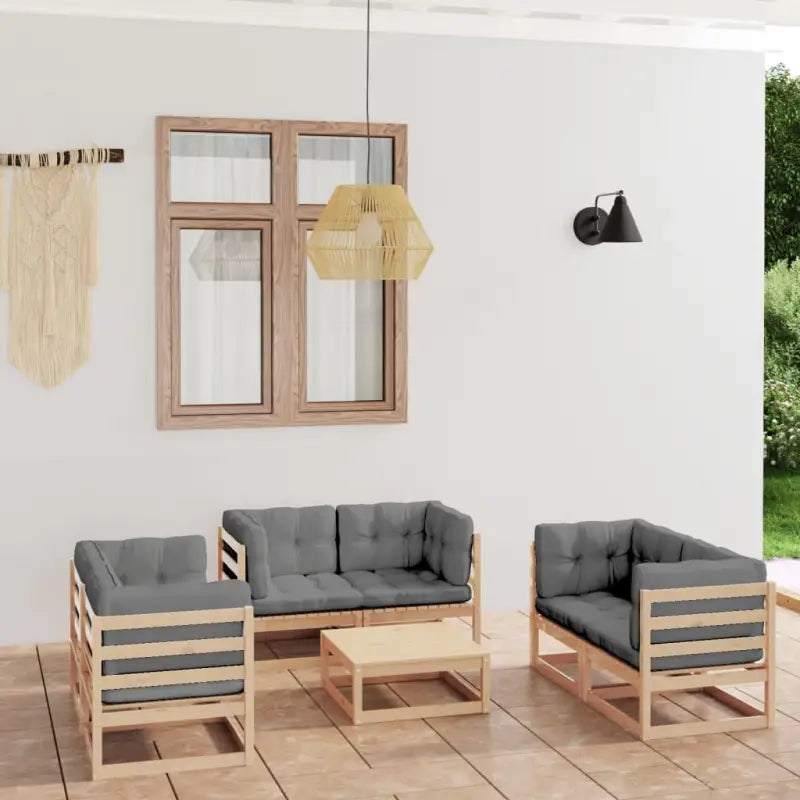 Tuinaanset met massief grenenhout en comfortabele rugzijkussens - Naturel / Ja - Tuinsets