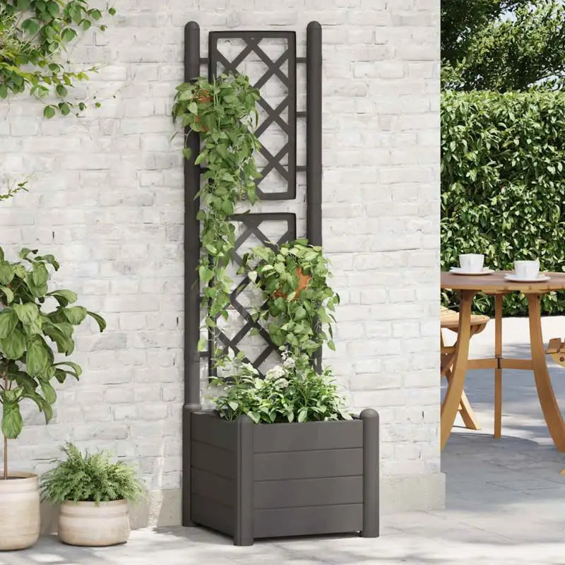 Tuinbak met trellis voor planten buitengebruik - Antraciet / 43 x 43 x 142 cm / 1 - Bloempotten & plantenbakken
