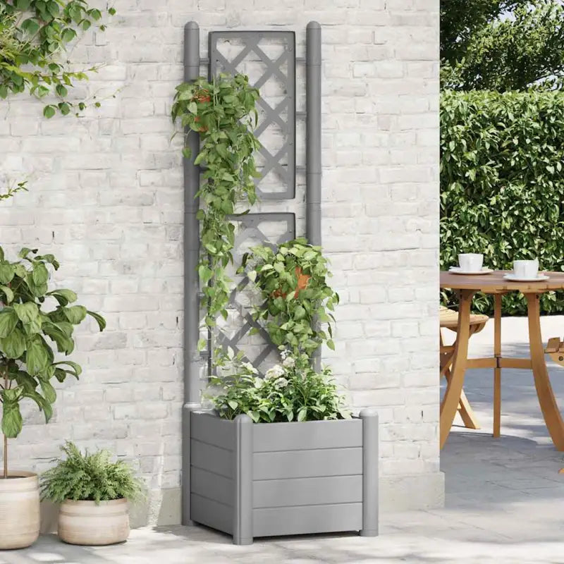 Tuinbak met trellis voor planten buitengebruik - Grijs / 43 x 43 x 142 cm / 1 - Bloempotten & plantenbakken