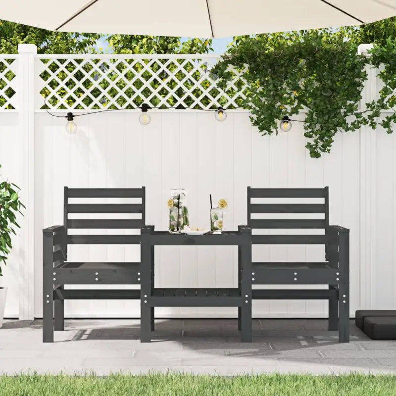 Tuinbank met geïntegreerde tafel van massief grenenhout - Grijs grenenhout / 1 - Tuinbanken