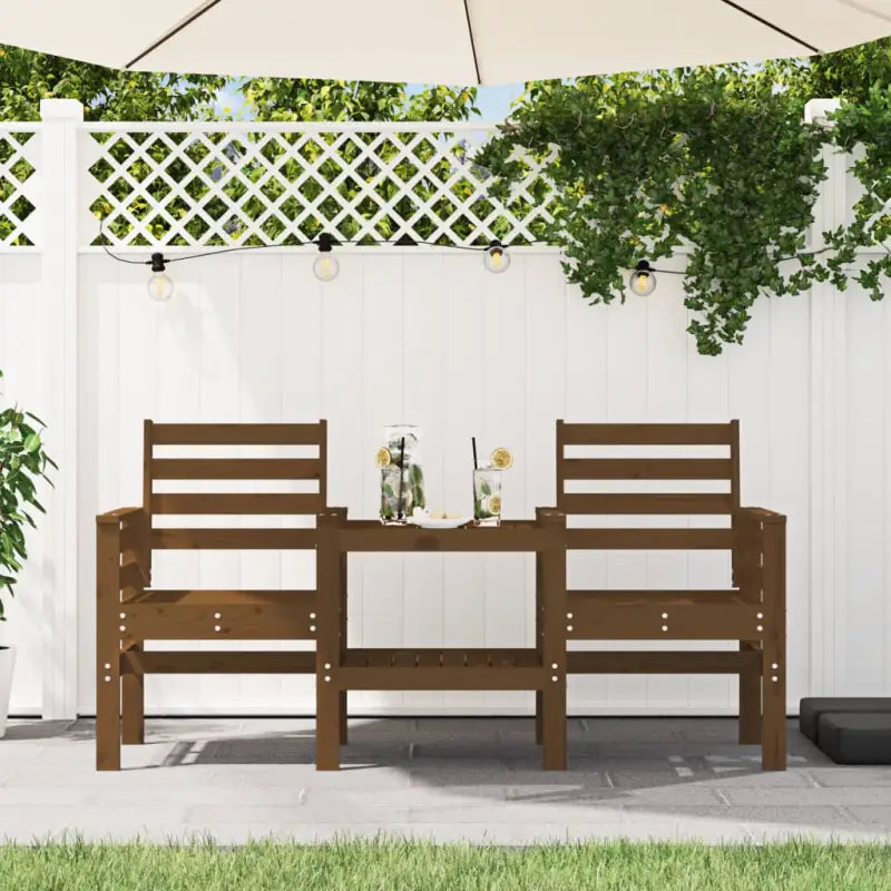 Tuinbank met geïntegreerde tafel van massief grenenhout - Honingbruin grenenhout / 1 - Tuinbanken