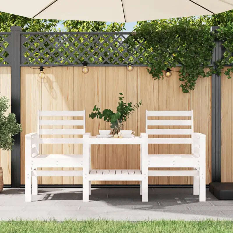 Tuinbank met geïntegreerde tafel van massief grenenhout - Wit grenenhout / 1 - Tuinbanken