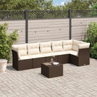Tuinbank met poly rattan en gepoedercoat staal voor comfortabele zitervaring - Bruin en crème / Met tafel - Tuinsets