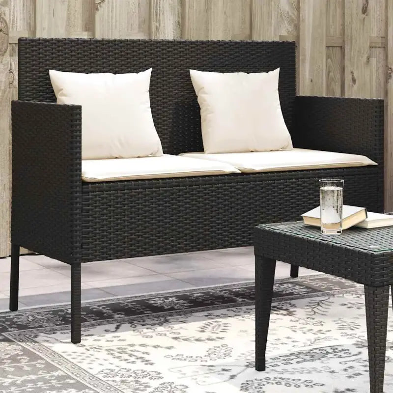 Tuinbank van poly rattan met waterdichte zak voor andere spullen - Zwart en crème / 1 - Tuinbanken