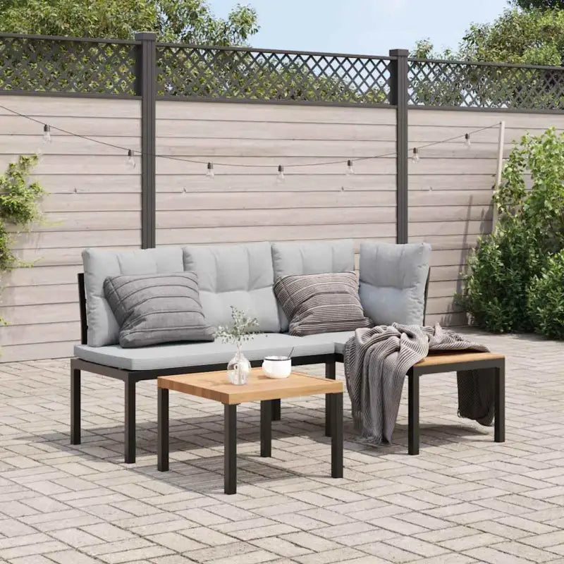 Tuinbankenset met gepoedercoat staal en warm aangebracht hout - Lichtgrijs - Tuinsets