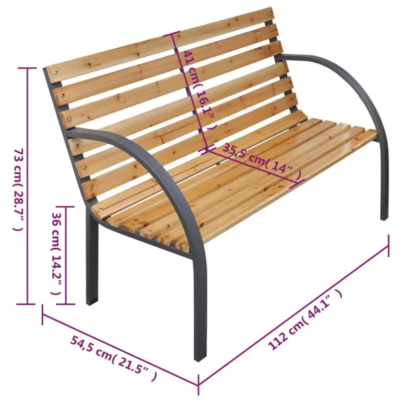 Tuinbankje met massief vurenhout en stalen poten voor buiten - Bruin / 112 cm / 1 - Tuinbanken