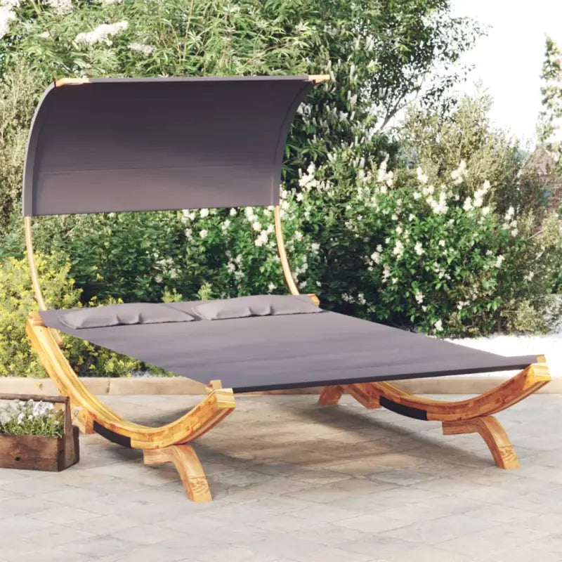 Tuinbed met luifel van massief gebogen hout voor ontspanning - Antraciet / 165 x 203 x 126 cm - Tuinbedden