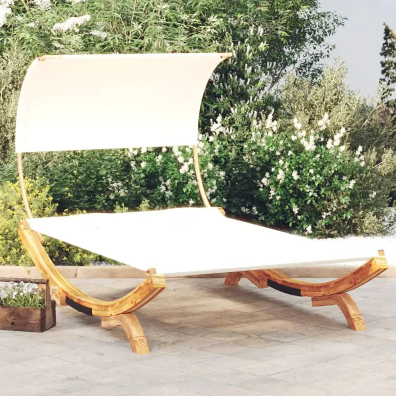 Tuinbed met luifel van massief gebogen hout voor ontspanning - Crème / 165 x 203 x 126 cm - Tuinbedden