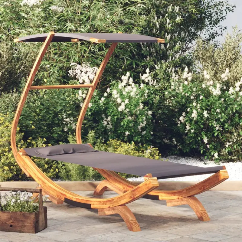 Tuinbed met luifel van massief gebogen hout voor relaxen buiten - Antraciet / 100 x 190 x 134 cm - Tuinbedden