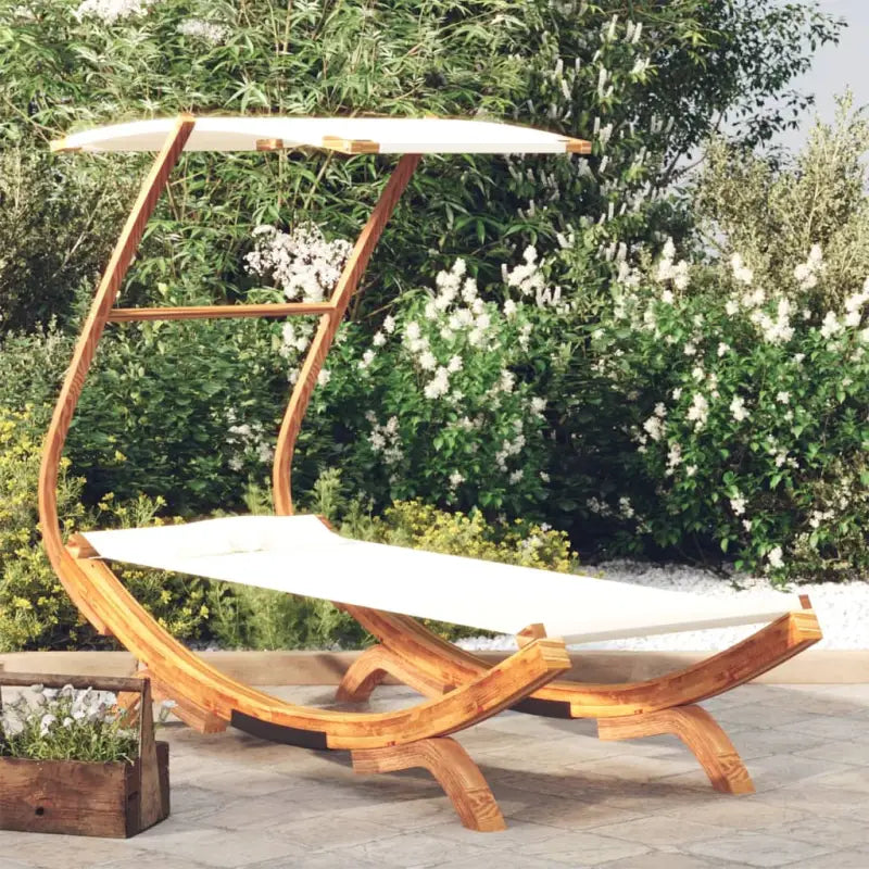 Tuinbed met luifel van massief gebogen hout voor relaxen buiten - Crème / 100 x 190 x 134 cm - Tuinbedden