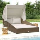 Tuinbedden ligbed met inklapbaar dak en crèmewit materiaal - Bruin - Tuinbedden
