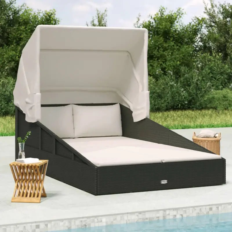 Tuinbedden ligbed met inklapbaar dak en crèmewit materiaal - Zwart - Tuinbedden