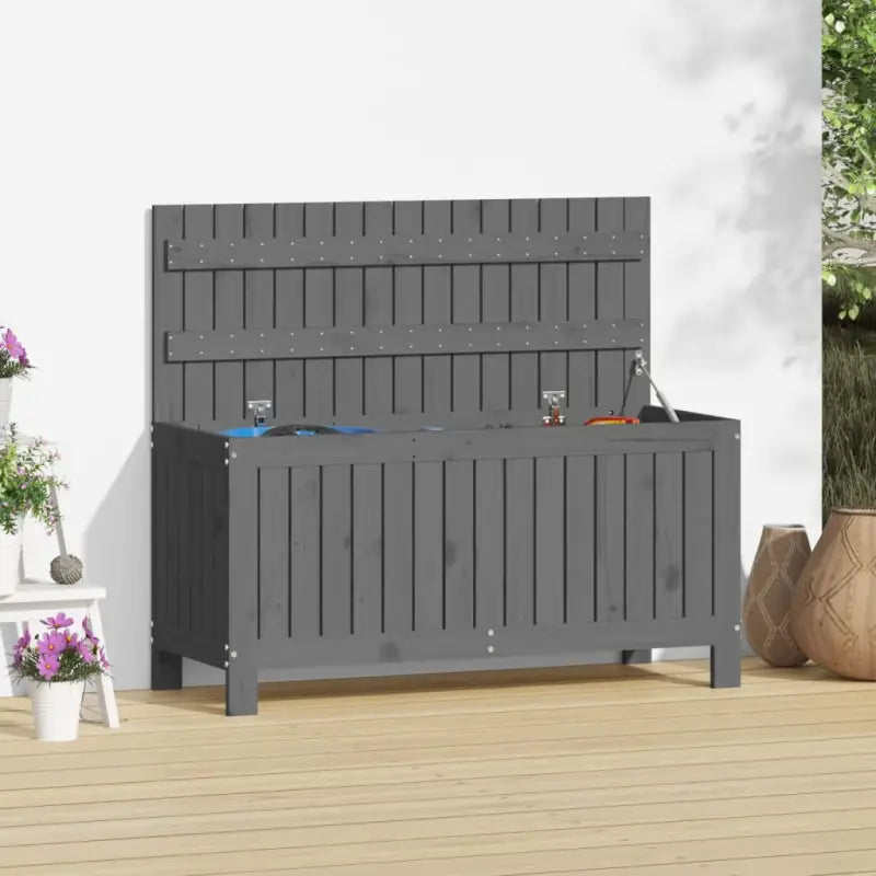Tuinbox van massief grenenhout met hydraulische gaslift - Grijs grenenhout / 108 x 42.5 x 54 cm - Opbergboxen