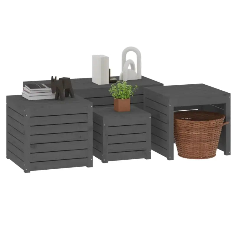 Tuinboxset van massief grenenhout met ruime afmetingen voor buitengebruik - Opbergboxen voor buiten