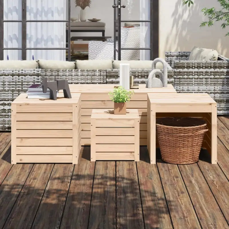 Tuinboxset van massief grenenhout met ruime afmetingen voor buitengebruik - Naturel - Opbergboxen voor buiten