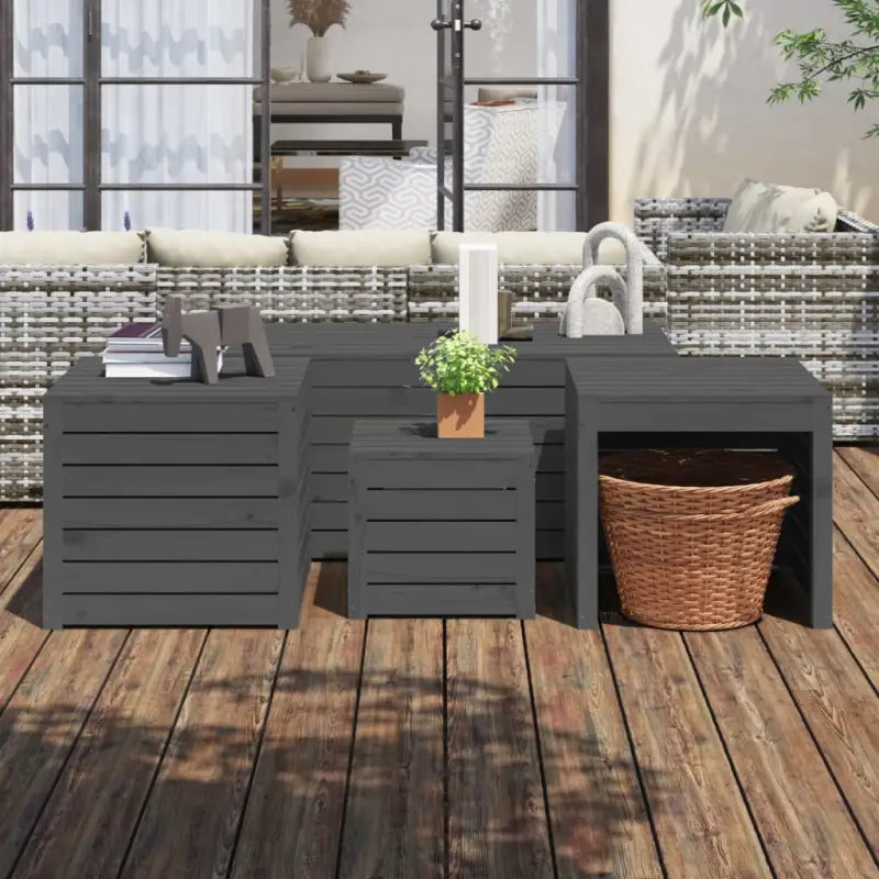 Tuinboxset van massief grenenhout met ruime afmetingen voor buitengebruik - Grijs - Opbergboxen voor buiten