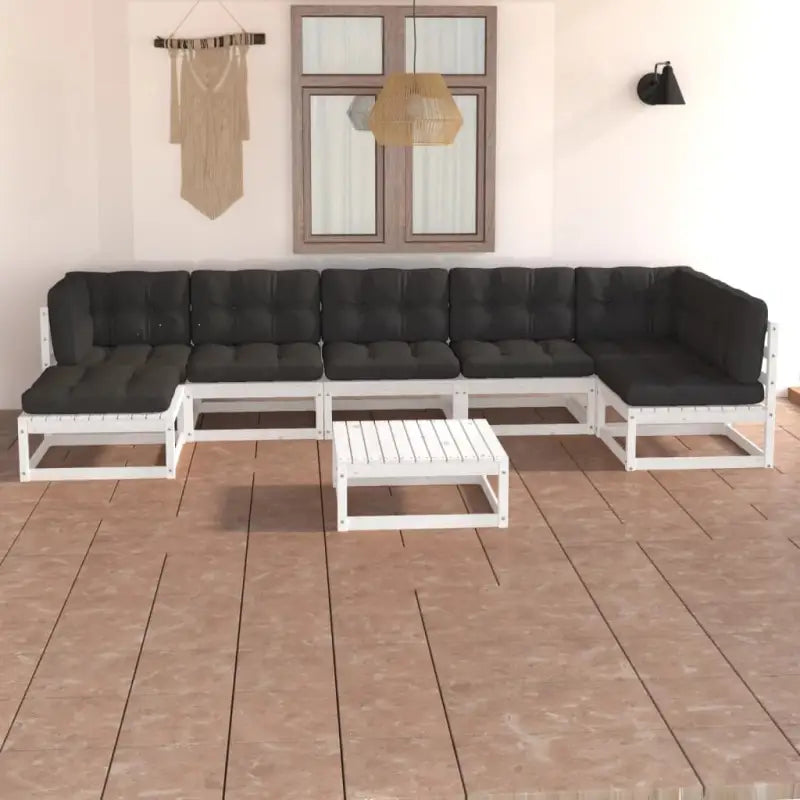 Tuinhaardset met massief grenenhout en comfortabele rug- en zijkussens - Wit / Ja - Tuinsets
