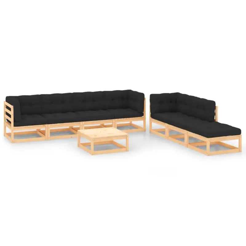 Tuinhaardset met massief grenenhout en comfortabele rug- en zijkussens - Naturel en antraciet / Ja - Tuinsets