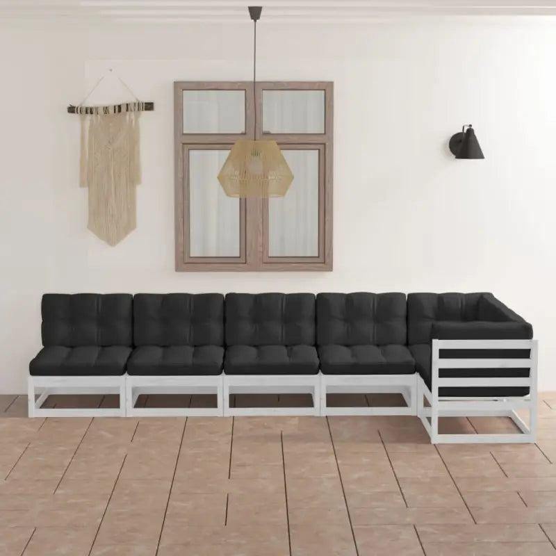 Tuinhaardset met massief grenenhout en rug- zijkussen voor comfort - Wit / Ja - Tuinsets
