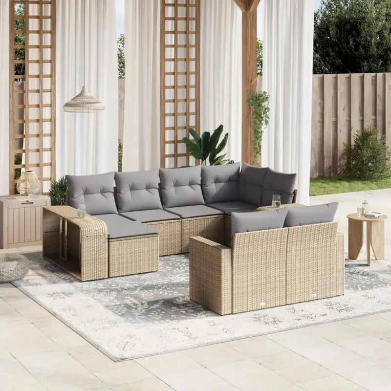 Tuininzet loungeset van gepoedercoat staal in zwart voor tuin en terras - Beige en grijs - Tuinsets