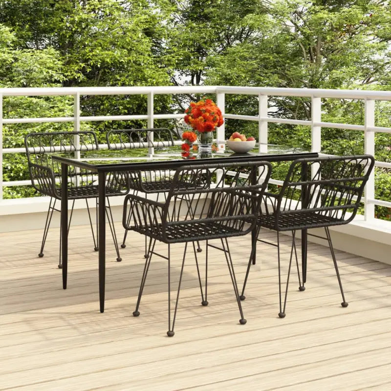 Tuininzet met poly rattan en gehard glas eenvoudig schoon - Zwart / 140 x 70 x 74 cm - Tuinsets