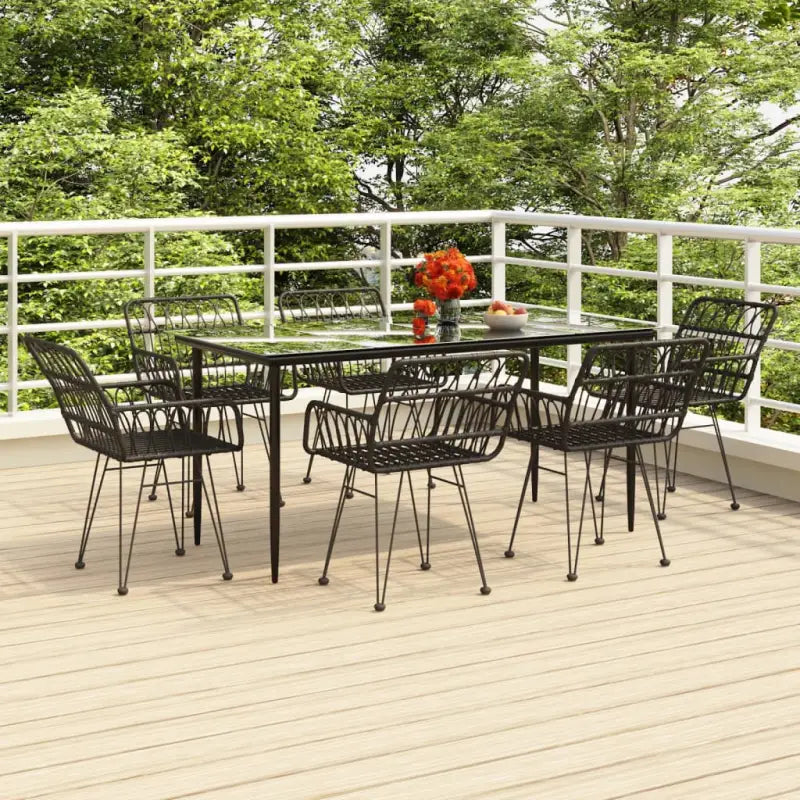 Tuininzet met poly rattan en gehard glas eenvoudig schoon - Zwart / 160 x 80 x 74 cm - Tuinsets