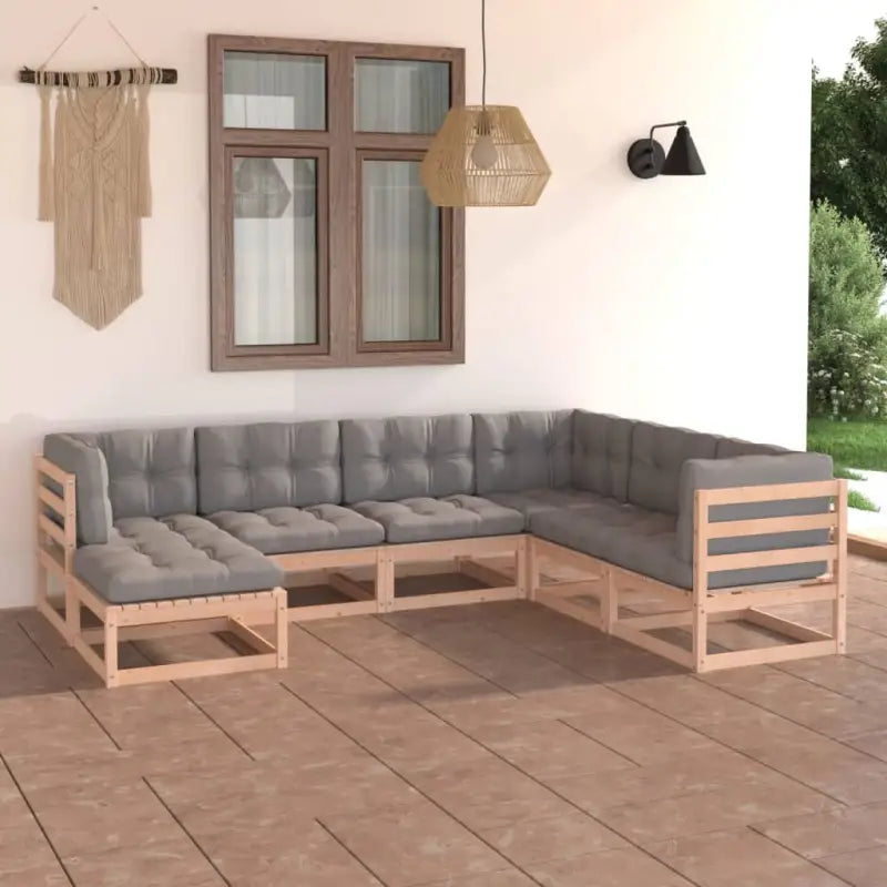Tuinnset met massief grenenhout en comfortabele rug- zijkussens - Naturel / Ja - Tuinsets