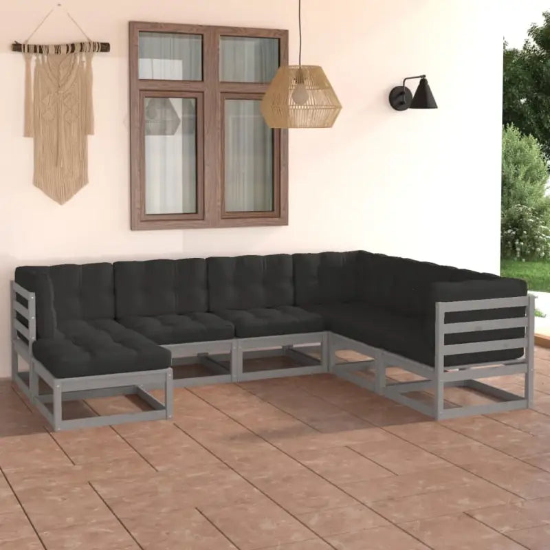 Tuinnset met massief grenenhout en comfortabele rug- zijkussens - Grijs / Ja - Tuinsets