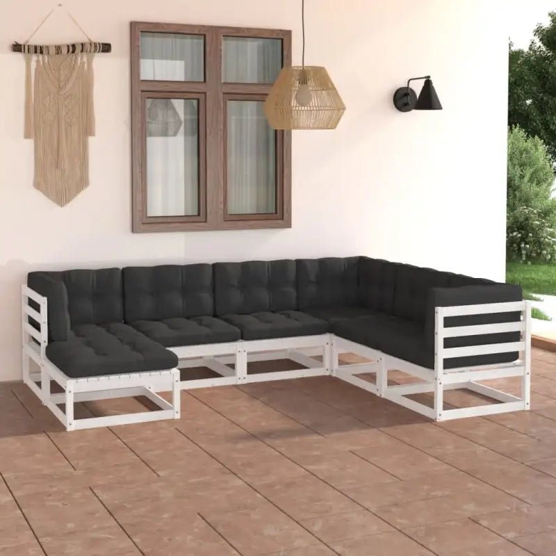 Tuinnset met massief grenenhout en comfortabele rug- zijkussens - Wit / Ja - Tuinsets