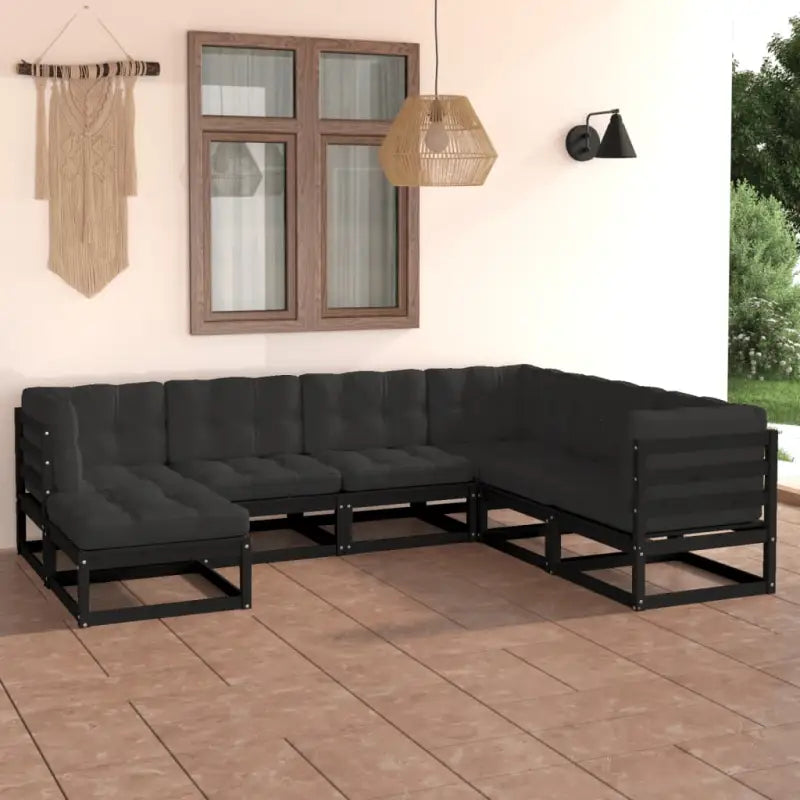 Tuinnset met massief grenenhout en comfortabele rug- zijkussens - Zwart / Ja - Tuinsets