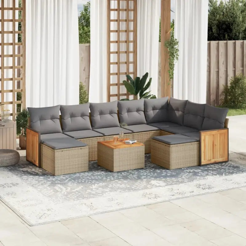 Tuinset in beige материала met gepoedercoat staal en afmetingen - Beige en grijs / Met tafel - Tuinsets