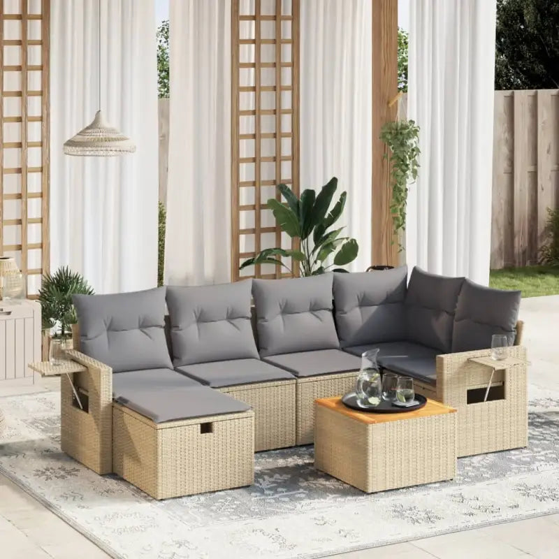 Tuinset in gemengd beige materiaal voor comfortabele buitenruimte - Beige en grijs / zonder opbergruimte - Tuinsets