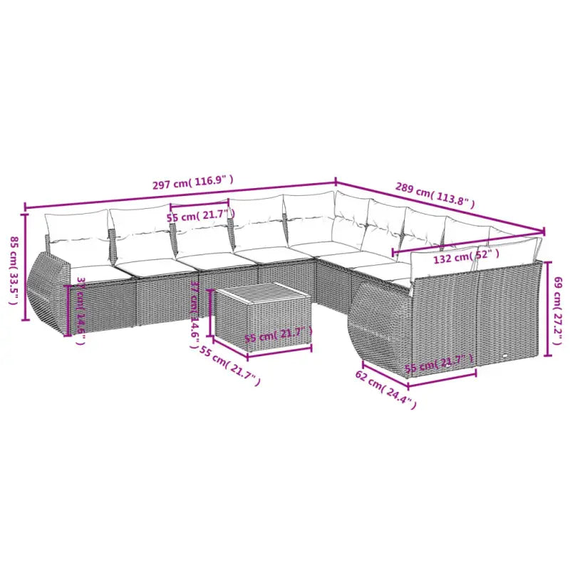 Tuinset in grijs materiaal met gepoedercoat staal en afmetingen - Tuinsets