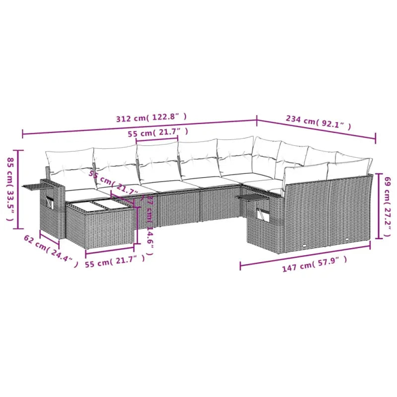 Tuinset in grijs materiaal met gepoedercoat staal en afmetingen - Grijs - Tuinsets