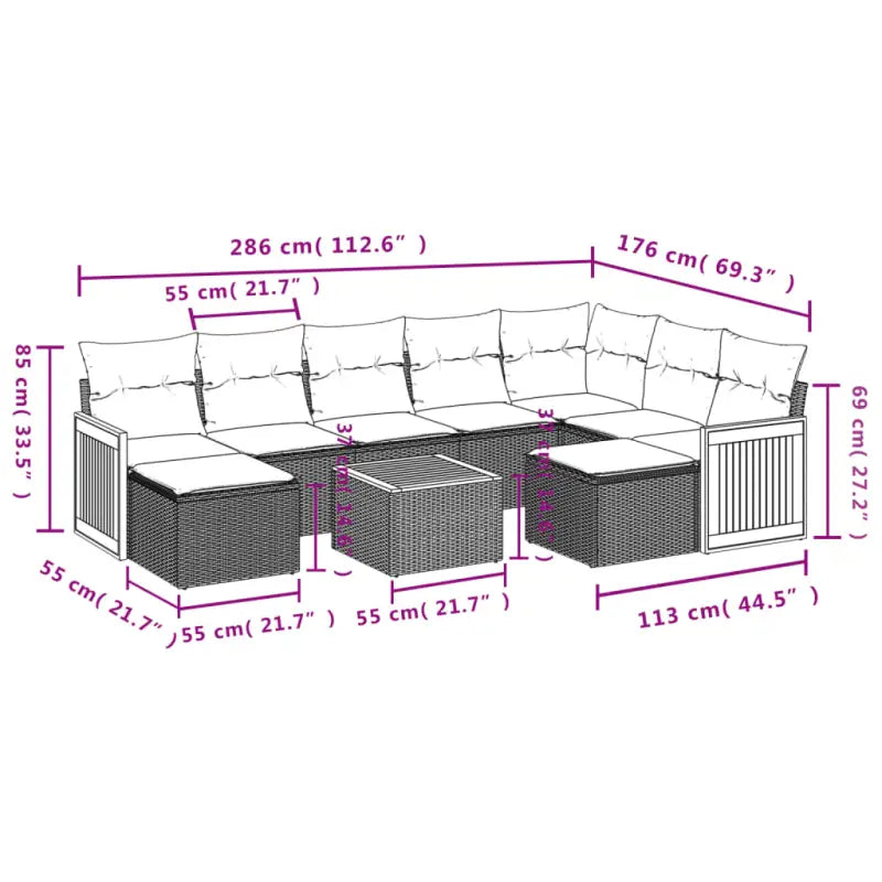Tuinset in grijs materiaal met gepoedercoat staal en afmetingen - Tuinsets