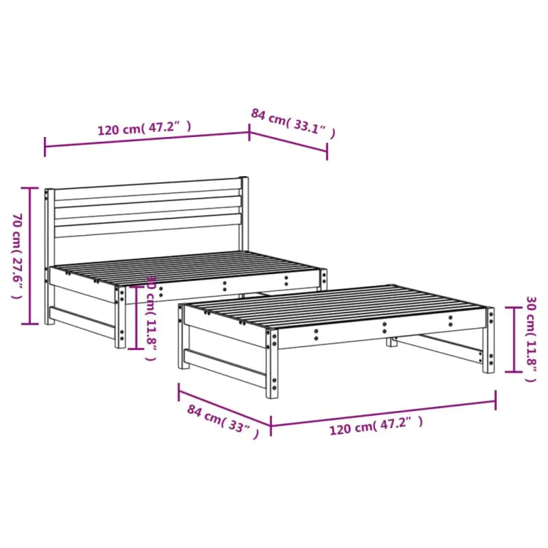 Tuinset in massief grenenhout met salontafel en voetenbank - Tuinsets