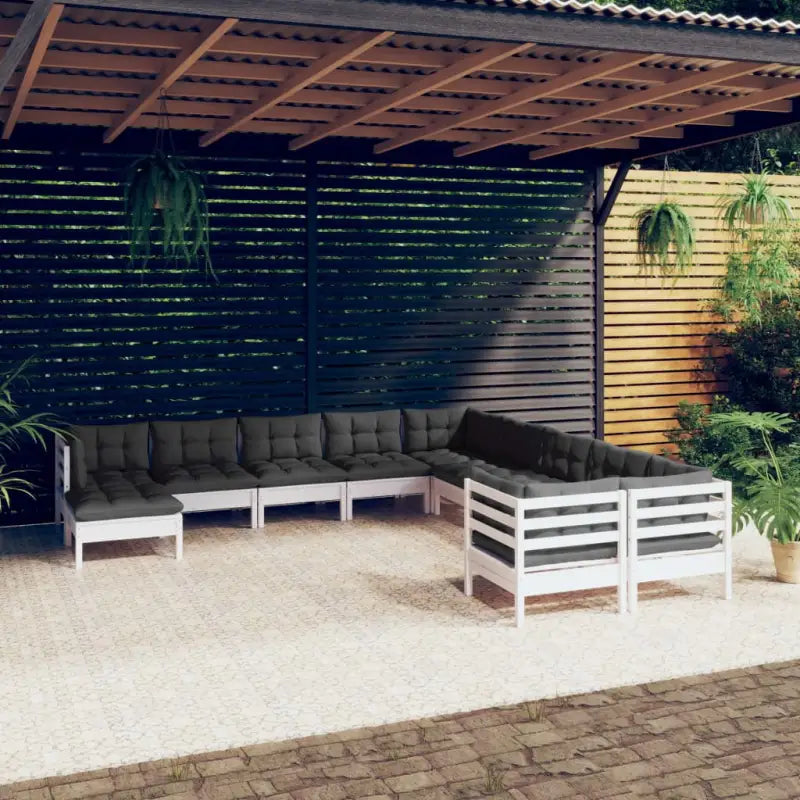Tuinset in massief grenenhout met voetenbank en rugzijkussen - Wit - Tuinsets