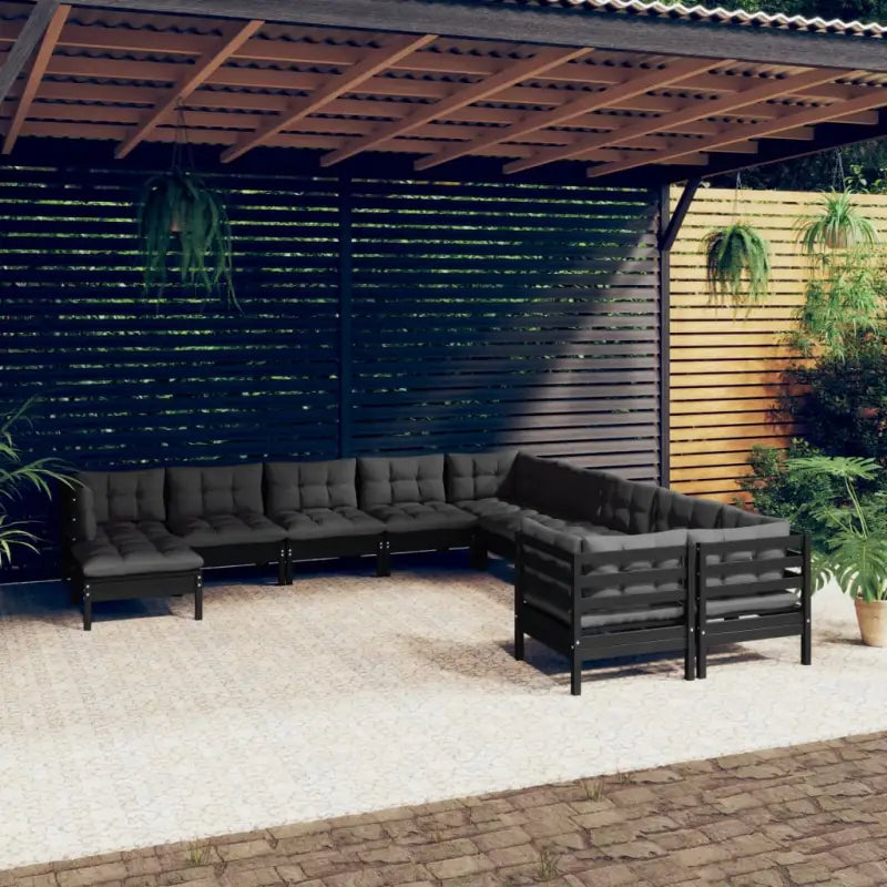 Tuinset in massief grenenhout met voetenbank en rugzijkussen - Zwart - Tuinsets