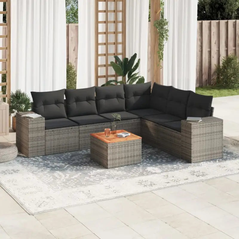 Tuinset in zwart materiaal en gepoedercoat staal voor comfortabele buitenruimte - Grijs / Tafel + hoek + 3x midden
