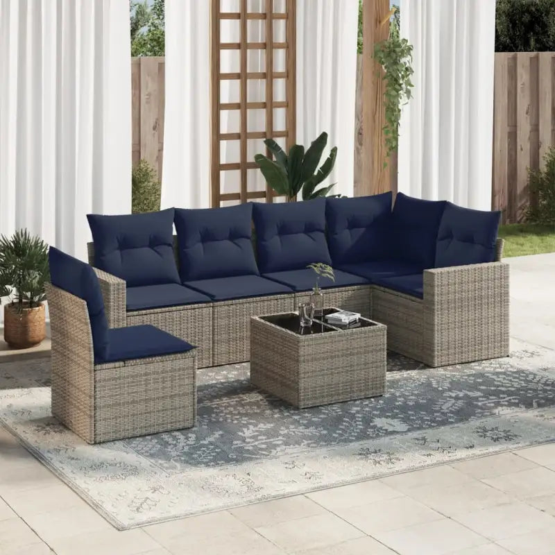 Tuinset in zwart materiaal met gepoedercoat staal en aangeven afmetingen - Beige en grijs / Met tafel - Tuinsets