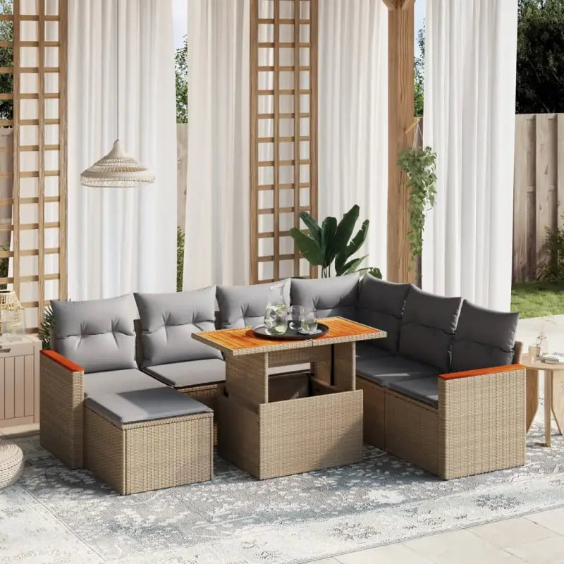 Tuinset in zwart materiaal met gepoedercoat staal en afmetingen - Beige en grijs - Tuinsets