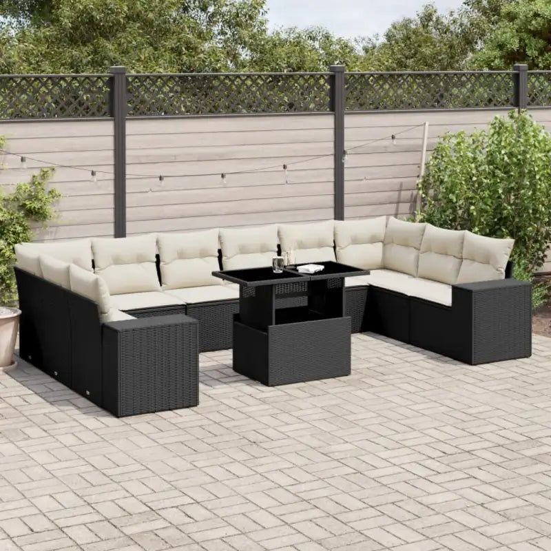 Tuinset in zwart materiaal met gepoedercoat staal en afmetingen - Zwart en crème / Met tafel - Tuinsets