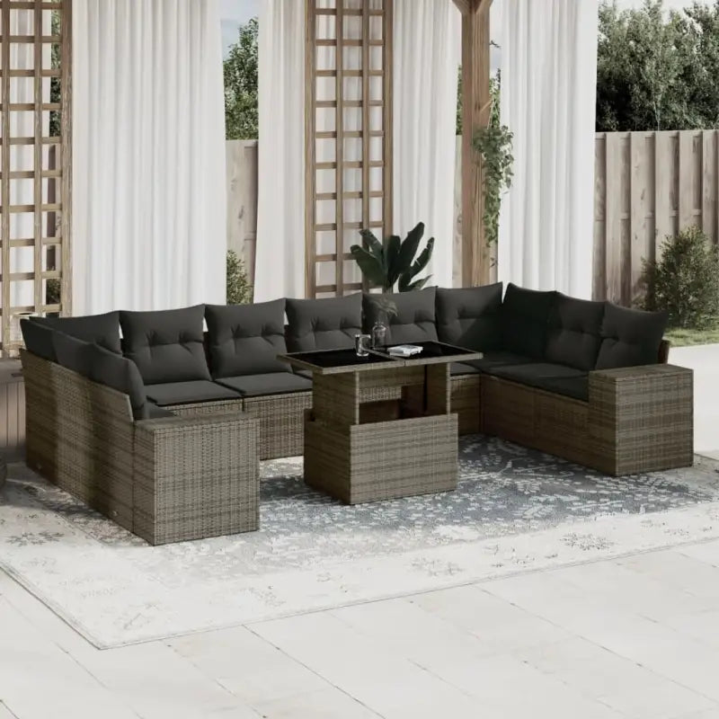 Tuinset in zwart materiaal met gepoedercoat staal en afmetingen - Grijs / Met tafel - Tuinsets