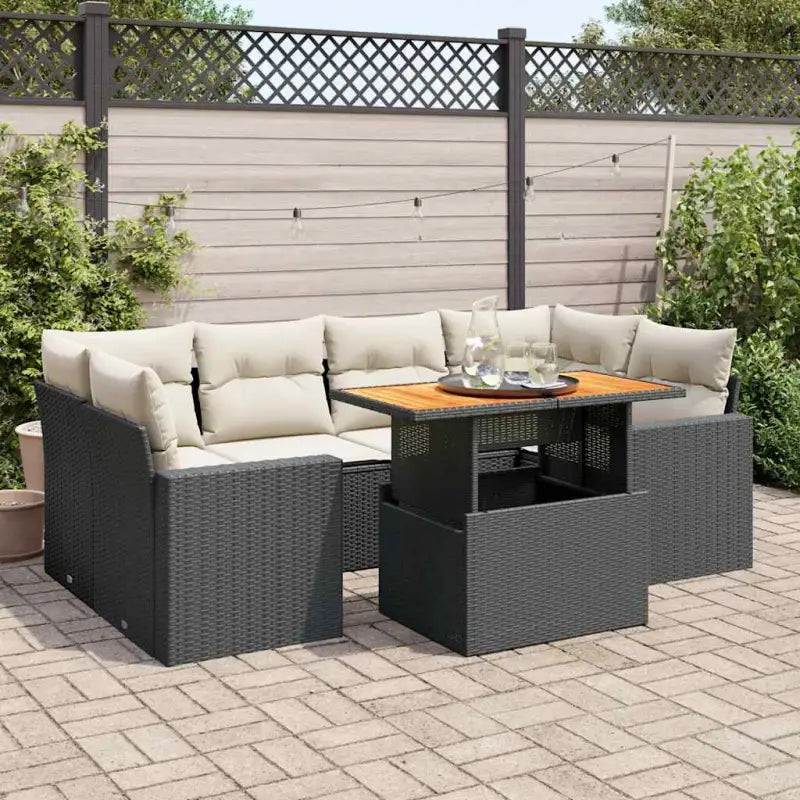 Tuinset in zwart materiaal met gepoedercoat staal en ideale afmetingen - Zwart en crème / met opbergruimte - Tuinsets
