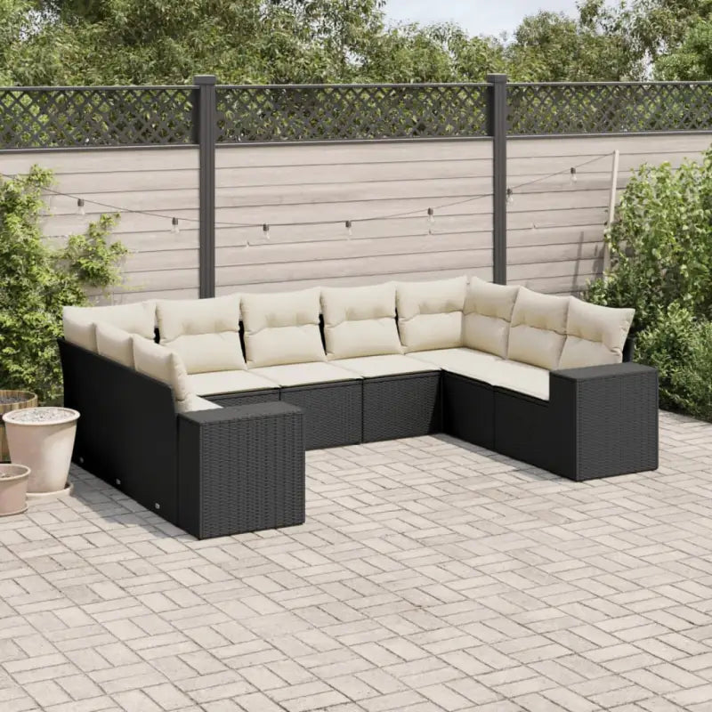 Tuinset in zwart materiaal met gepoedercoat staal en perfecte afmetingen - Zwart en crème / Met tafel - Tuinsets