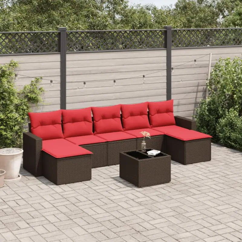 Tuinset in zwart materiaal met gepoedercoat staal en perfecte afmetingen - Bruin en rood / Met tafel - Tuinsets