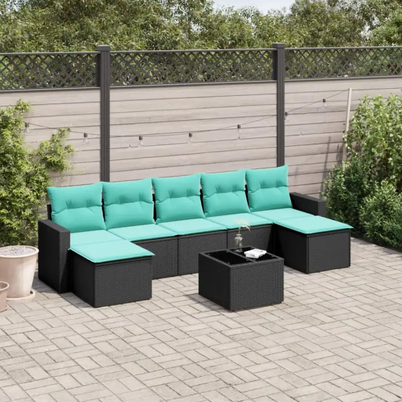 Tuinset in zwart materiaal met gepoedercoat staal en perfecte afmetingen - Zwart en blauw / Met tafel - Tuinsets