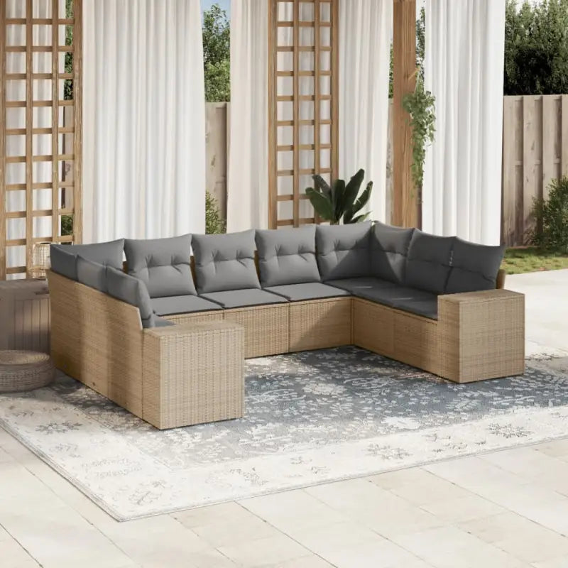 Tuinset in zwart materiaal met gepoedercoat staal en perfecte afmetingen - Beige en grijs / Met tafel - Tuinsets