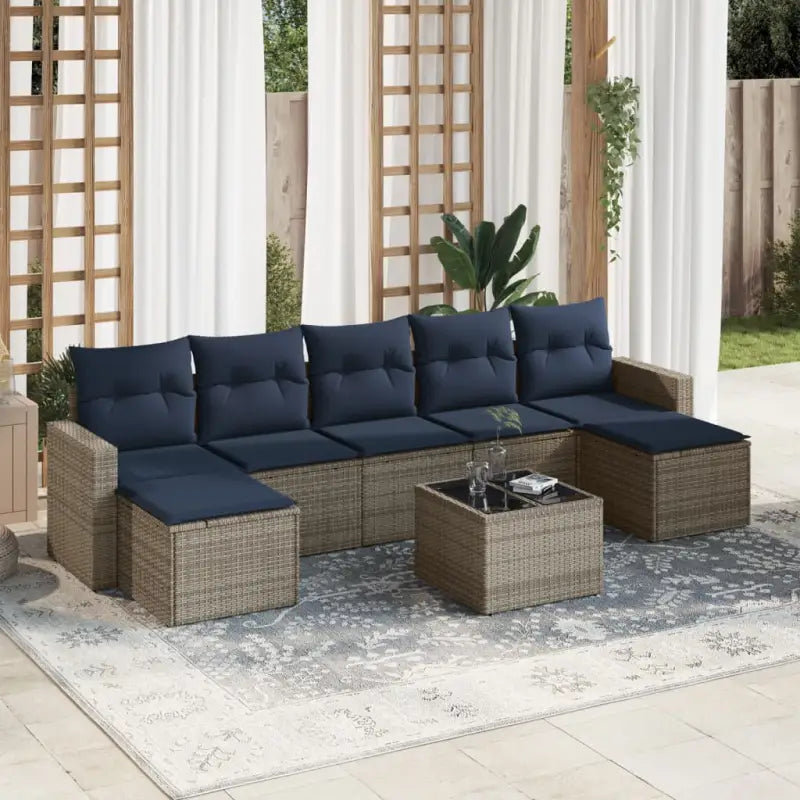 Tuinset in zwart materiaal met gepoedercoat staal en perfecte afmetingen - Beige en grijs / Met tafel - Tuinsets