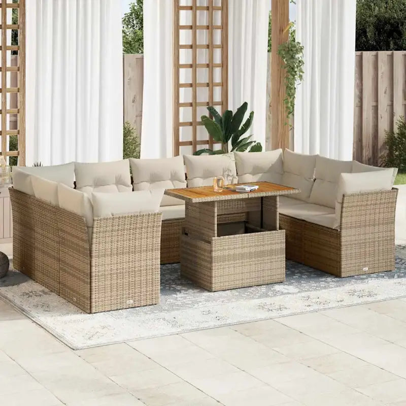 Tuinset met beige materiaal en gepoedercoat staal afmetingen - beige en crèmekleurig / Tafel + 4x hoek + 5x midden